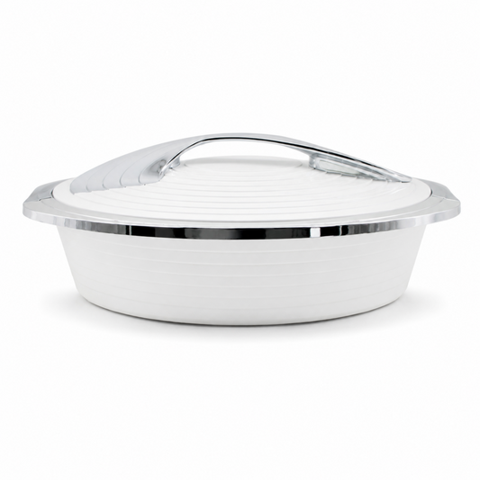 Deluxe White with Silver Trim Insulated Food Warmer Dish - Heat Preserving