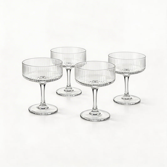 Clear Pedestal Dessert Coupe Set - Modern Transparent Serving Bowls - 4 Piece