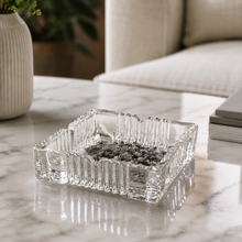 5-Inch Square Clear Glass Ashtray with Textured Design