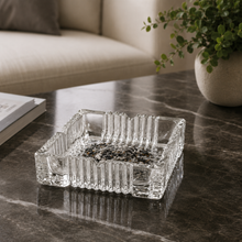 5-Inch Square Clear Glass Ashtray with Textured Design