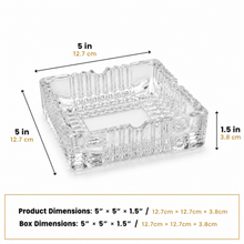 5-Inch Square Clear Glass Ashtray with Textured Design