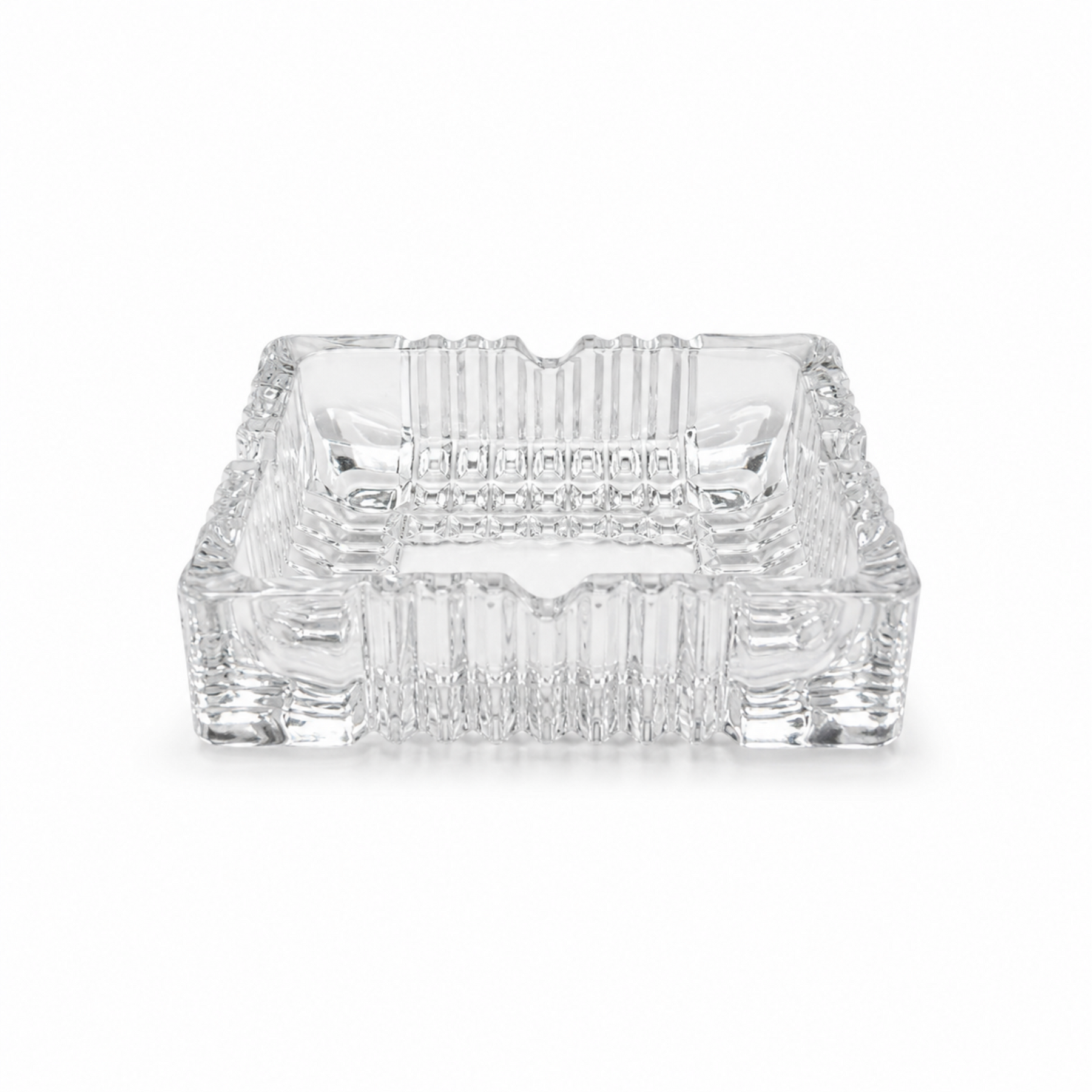 5-Inch Square Clear Glass Ashtray with Textured Design