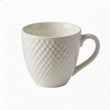 Embossed White Porcelain Coffee Cup & Saucer Set - Classic Minimalist Design - 12 Piece