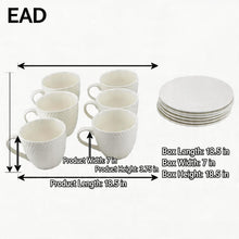 Embossed White Porcelain Coffee Cup & Saucer Set - Classic Minimalist Design - 12 Piece