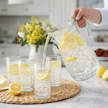 7-Piece Textured Glass Water Pitcher and Tumbler Set, 1.8L Pitcher with 6 Drinking Glasses