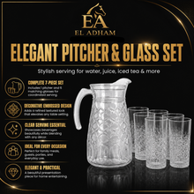 7-Piece Textured Glass Water Pitcher and Tumbler Set, 1.8L Pitcher with 6 Drinking Glasses
