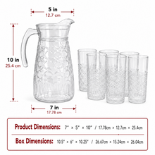 7-Piece Textured Glass Water Pitcher and Tumbler Set, 1.8L Pitcher with 6 Drinking Glasses
