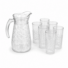 7-Piece Textured Glass Water Pitcher and Tumbler Set, 1.8L Pitcher with 6 Drinking Glasses