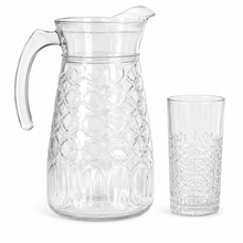 7-Piece Textured Glass Water Pitcher and Tumbler Set, 1.8L Pitcher with 6 Drinking Glasses