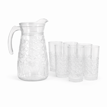 7-Piece Textured Glass Water Pitcher and Tumbler Set, 1.8L Pitcher with 6 Drinking Glasses
