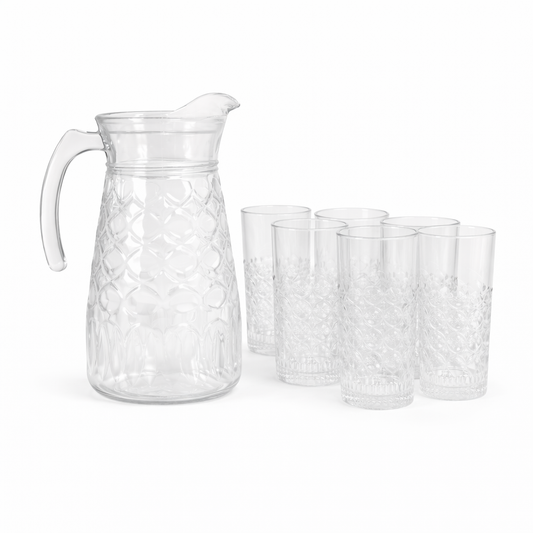 7-Piece Glass Water Pitcher and Tumbler Set - 1.8L Pitcher