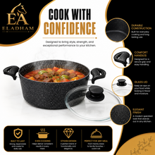 Lavonni 24CM Black Granite Deep Pot with Glass Lid & Side Handles
