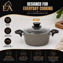 Lavonni 20CM Gray Granite Deep Pot with Glass Lid & Side Handles – Traditional Cookware