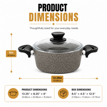 Lavonni 20CM Gray Granite Deep Pot with Glass Lid & Side Handles – Traditional Cookware