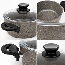 Lavonni 20CM Gray Granite Deep Pot with Glass Lid & Side Handles – Traditional Cookware