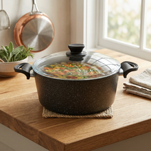 Lavonni 11"-28cm Black Granite Deep Pot Traditional
