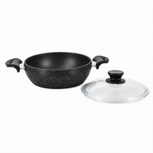 Lavonni 24CM Black Granite Low Pot with Glass Lid & Side Handles – Rounded Everyday Cookware