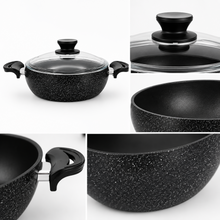 Lavonni 24CM Black Granite Low Pot with Glass Lid & Side Handles – Rounded Everyday Cookware