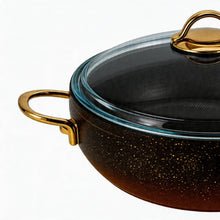 Lavonni 28CM Black-Gold Granite Low Pot Rounded