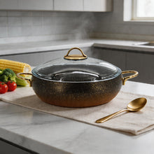 Lavonni 28CM Black-Gold Granite Low Pot Rounded