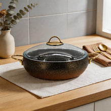 Lavonni 28CM Black-Gold Granite Low Pot Rounded