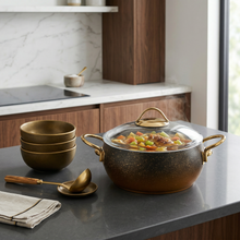 Lavonni 7"-18cm Black-Gold Granite Deep Pot Rounded