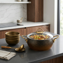 Lavonni 7"-18cm Black-Gold Granite Deep Pot Rounded