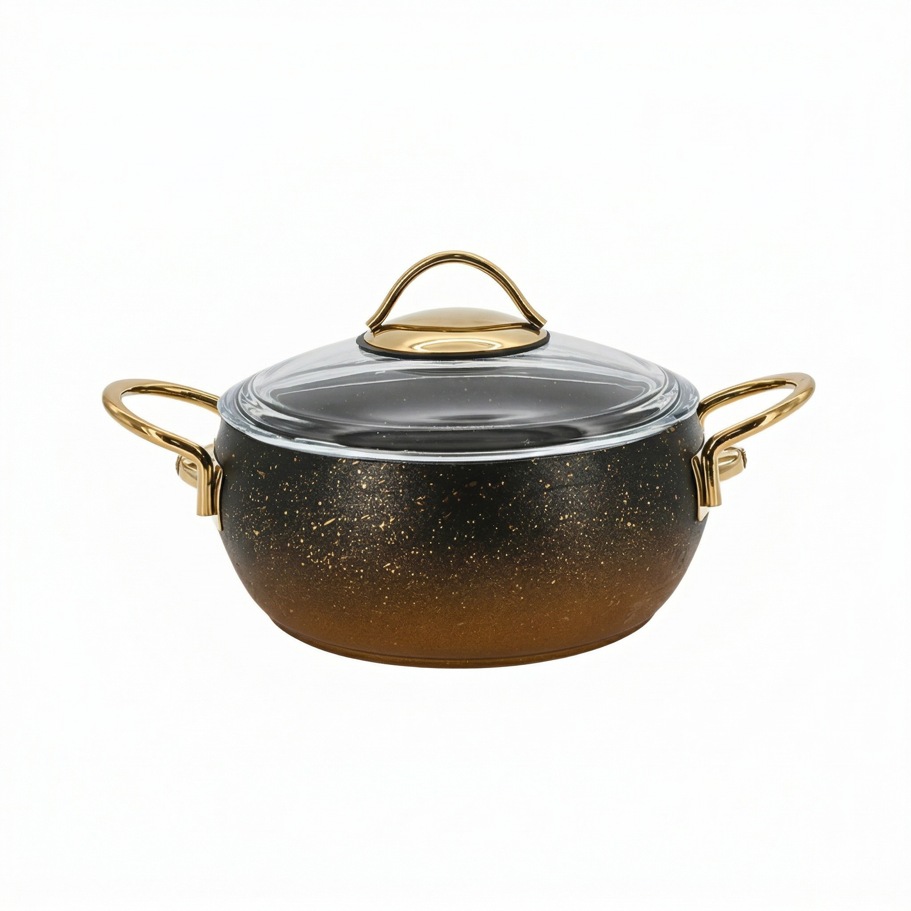 Lavonni 7"-18cm Black-Gold Granite Deep Pot Rounded