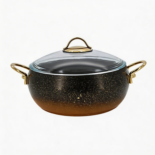 Lavonni 24CM Black-Gold Granite Deep Pot Rounded