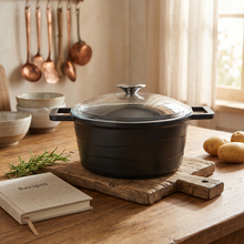 Lavonni 9.5" - 24cm Black Cast Iron Deep Pot Clear-Lid