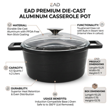 Lavonni 9.5" - 24cm Black Cast Iron Deep Pot Clear-Lid