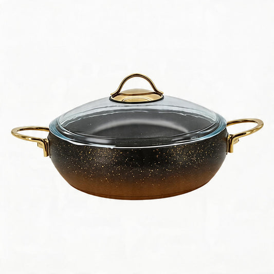 Lavonni 9'5"- 24cm Black-Gold Granite Low Pot Rounded