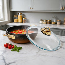 Lavonni 26CM Black-Gold Granite Low Pot Rounded