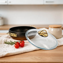 Lavonni 26CM Black-Gold Granite Low Pot Rounded