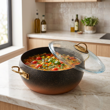 Lavonni 28CM Black-Gold Granite Deep Pot Rounded