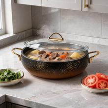 Lavonni 30CM Black-Gold Granite Low Pot Rounded