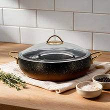 Lavonni 30CM Black-Gold Granite Low Pot Rounded