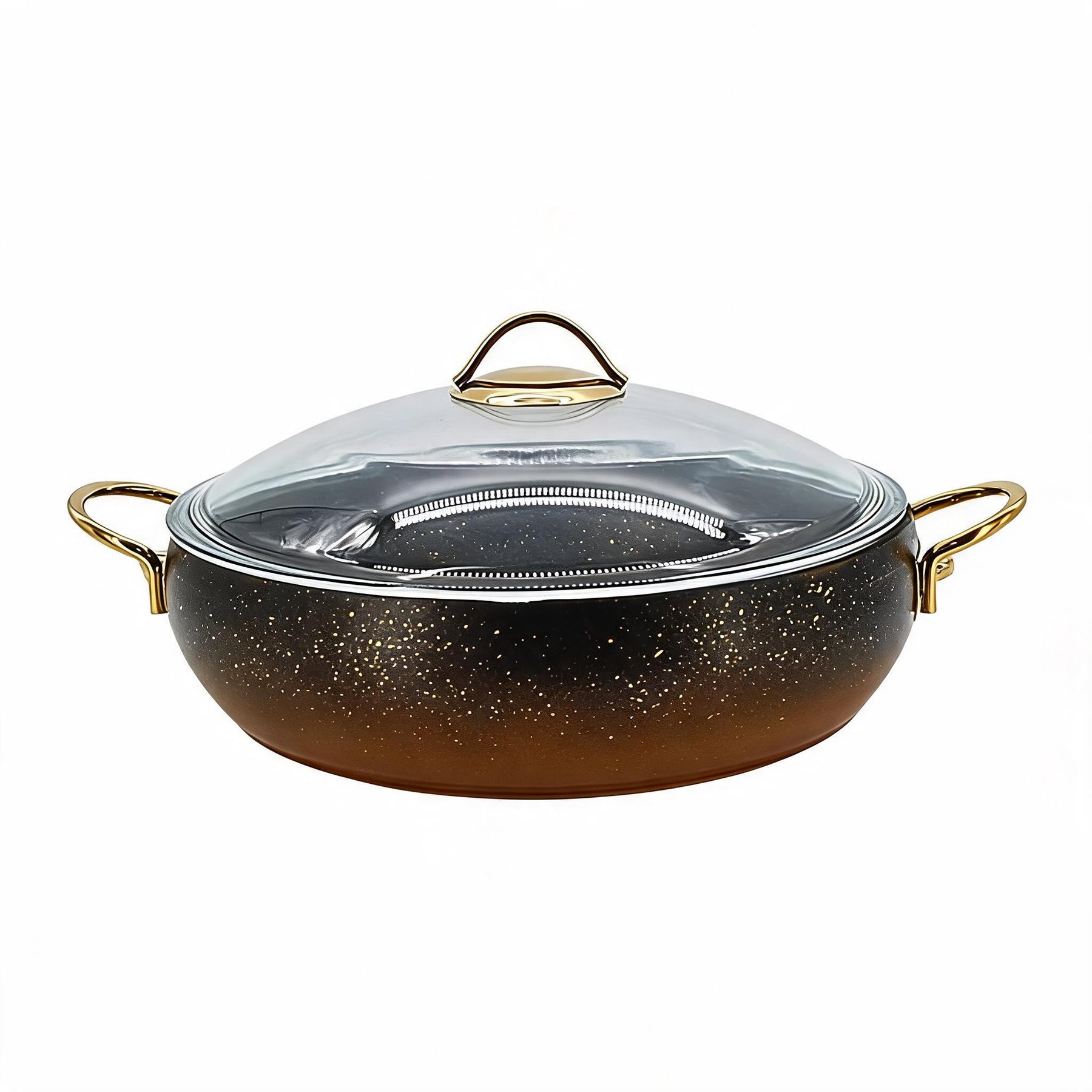 Lavonni 30CM Black-Gold Granite Low Pot Rounded