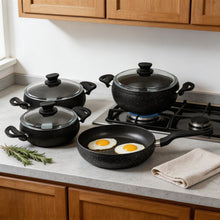 Lavonni 7PC Deep Cooking Pot and Pan Set Rounded Black