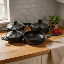 Lavonni 7PC Deep Cooking Pot and Pan Set Rounded Black