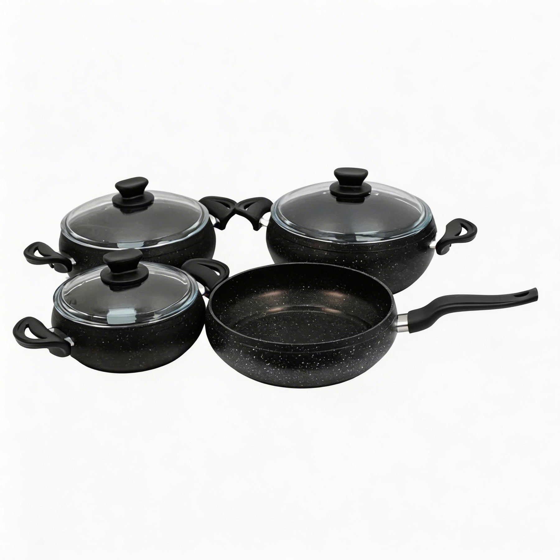 Lavonni 7PC Deep Cooking Pot and Pan Set Rounded Black