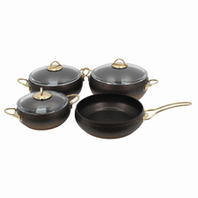 Lavonni 7PC Deep Cooking Pot and Pan Set Rounded Black-Gold