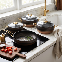 Lavonni 7PC Deep Cooking Pot and Pan Set Rounded Black-Gold