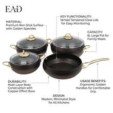 Lavonni 7PC Deep Cooking Pot and Pan Set Rounded Black-Gold