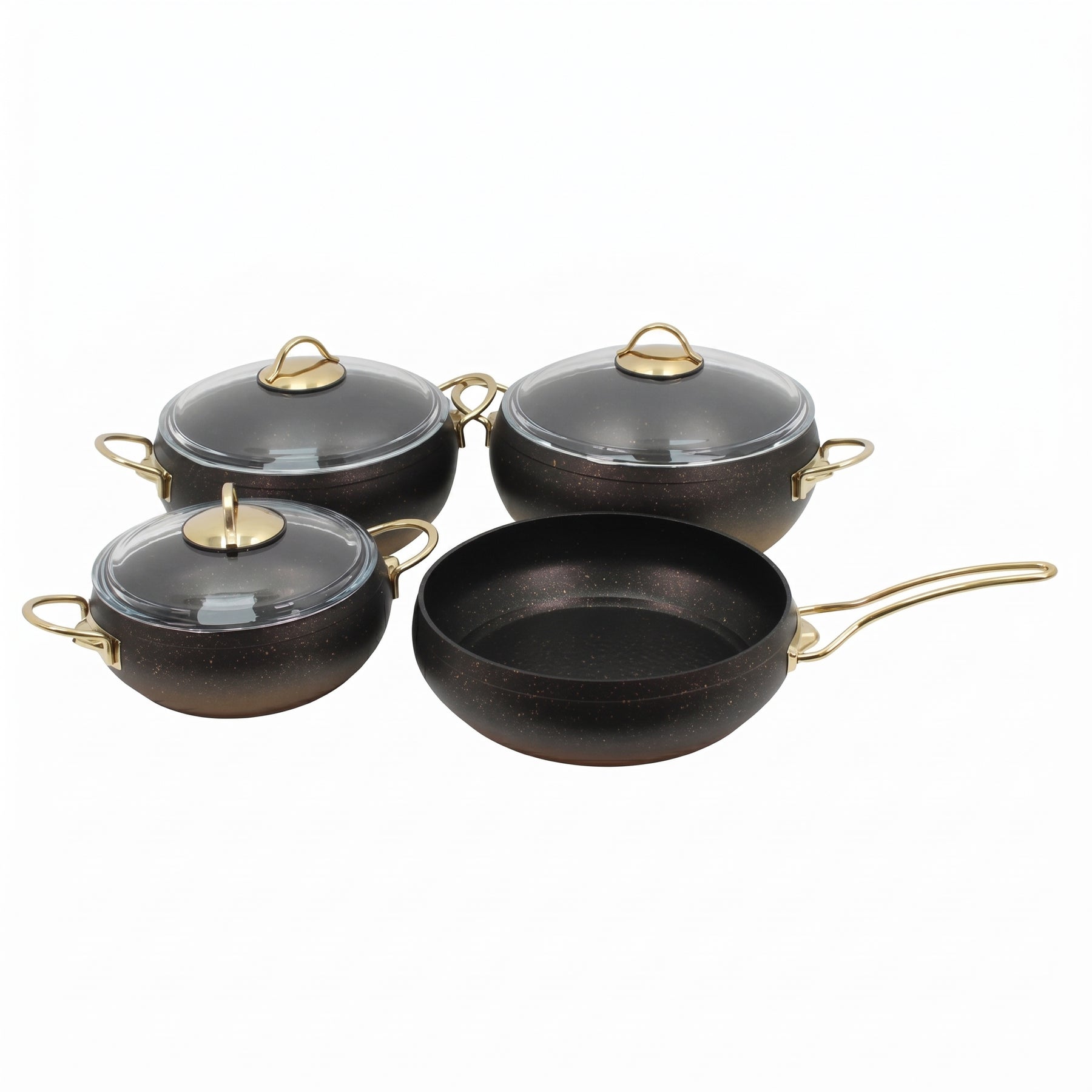 Lavonni 7PC Deep Cooking Pot and Pan Set Rounded Black-Gold