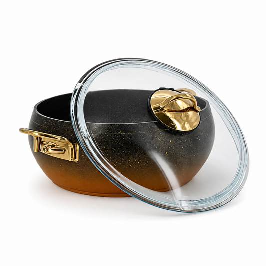 Lavonni 26CM Black-Gold Granite Deep Pot Rounded