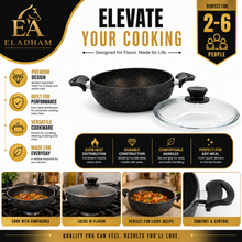 Lavonni 28CM Black Granite Low Pot with Glass Lid – Rounded Speckled Cookware