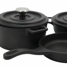 Lavonni 5 Piece Black Cast-Iron Cookware Set with Frying Pan