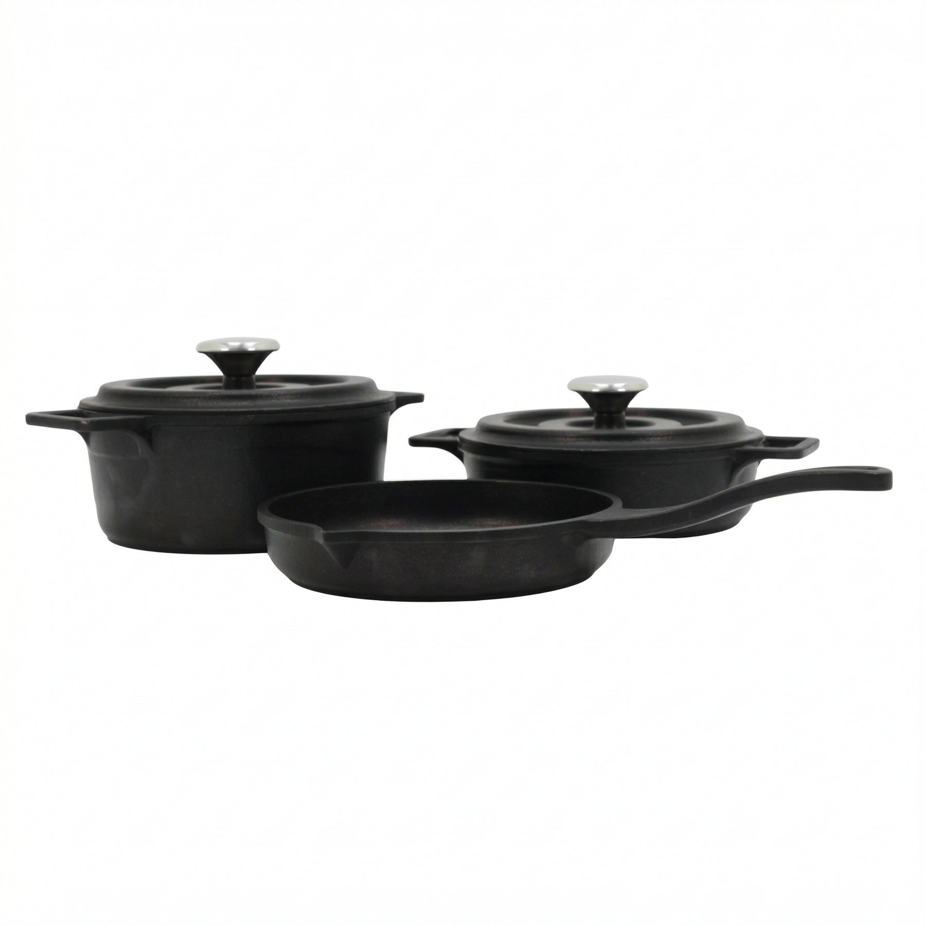 Lavonni 5 Piece Black Cast-Iron Cookware Set with Frying Pan