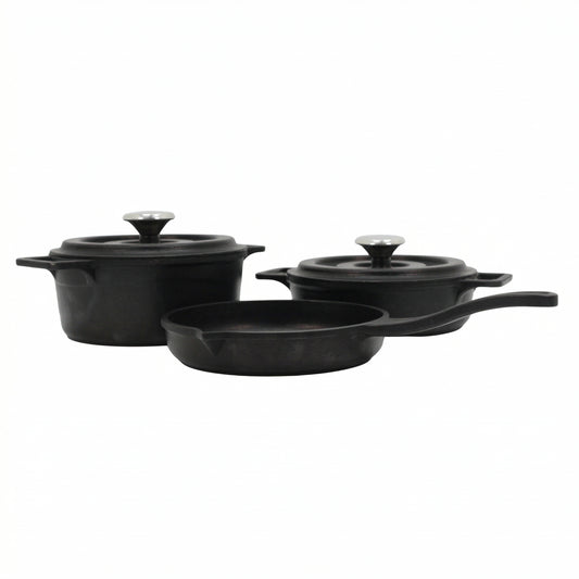 Lavonni 5 Piece Black Cast-Iron Cookware Set with Frying Pan